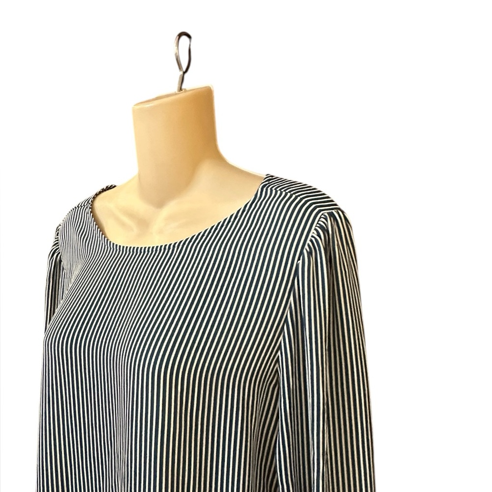 Loft Green & White Striped Blouse With Back V-Neck - Picture 4 of 10
